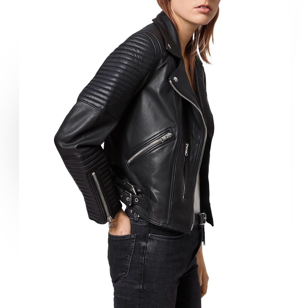 NEW AllSaints Estella Leather Biker Jacket Size 0 - Picture 4 of 11